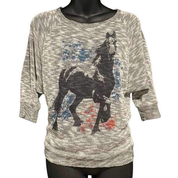 Mudd Gray Red Blue Black Horse Pullover Knit Sweater Girl’s 10-12 - Picture 1 of 4